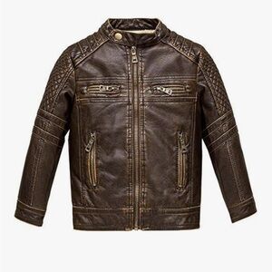 Toddler Brown Distressed Faux Leather Bomber Moto Biker Jacket